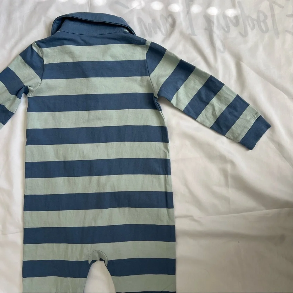 Baby GAP Blue Striped Long Sleeve One Piece Polo Size 18-24 Months